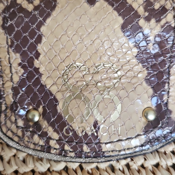 Coach Natural Straw Tote with Snakeskin-Trim - Picture 4 of 12